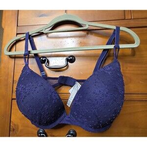 NWT Victoria's Secret Push Up Bra 34DD Dark Purple Lace Feminine Adjustable